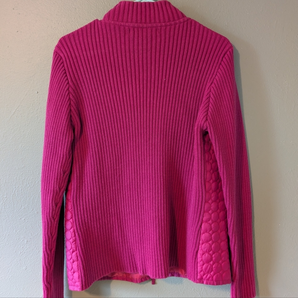 Peter Martin Pink Quilted Sweater Jacket Ribbed Long Sleeve Size XL - Picture 3 of 4